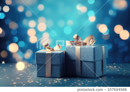 Christmas background with blue presents or gifts in box 107684986