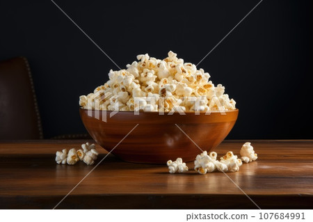 Popcorn in a bowl on the table Popcorn in a bowl on the table 107684991