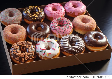 Paper box with donuts 107684993