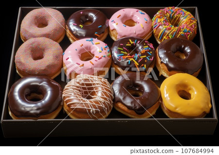 Paper box with donuts 107684994