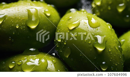 Green olives with drops of water Green olives with drops of water 107684996