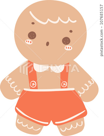 Cute Gingerbread man Cartoon Christmas Character Graphic Illustration 107685157