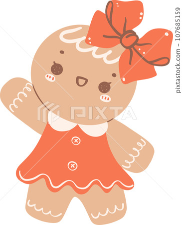 Cute Gingerbread Girl Cartoon Christmas Character Graphic Illustration 107685159