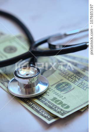a medical stethoscope light background 107685197