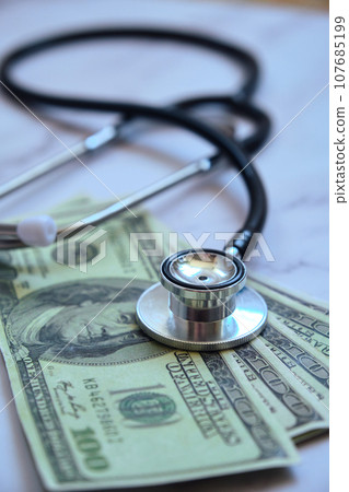 a medical stethoscope light background 107685199