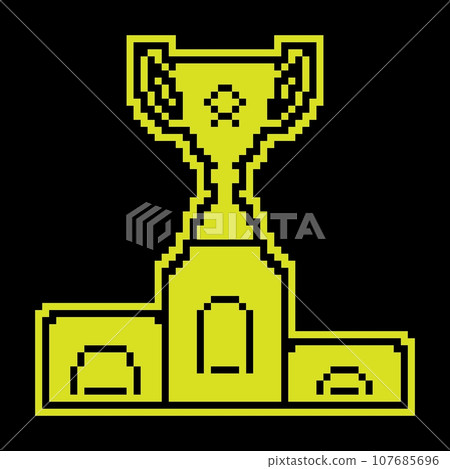 Prize sports cup for participation in sports competitions. Award to winner of tournament. First place on podium. Vector Pixel silhouette icon Prize sports cup for participation in sports competitions. Award to winner of tournament. First place on podium. Vector Pixel silhouette icon 107685696