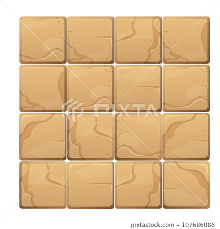 Stone wall from bricks, rock, game background medieval in cartoon style, seamless textured surface. Ui game asset, road or floor material 107686086