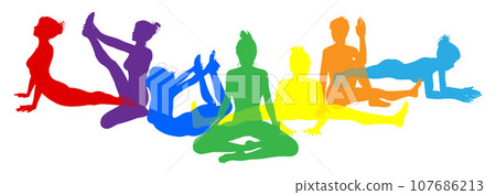 Yoga Pilates Poses Women Silhouettes Concept Yoga Pilates Poses Women Silhouettes Concept 107686213