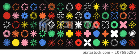 Brutalist geometric shapes, colorful symbols. Simple primitive elements and forms. Bauhaus retro design, trendy contemporary minimalist style. Vector illustration Brutalist geometric shapes, colorful symbols. Simple primitive elements and forms. Bauhaus retro design, trendy contemporary minimalist style. Vector illustration 107686290