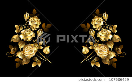 Symmetrical composition of gold roses Symmetrical composition of gold roses 107686439
