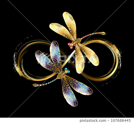 Infinity with two golden dragonflies Infinity with two golden dragonflies 107686445