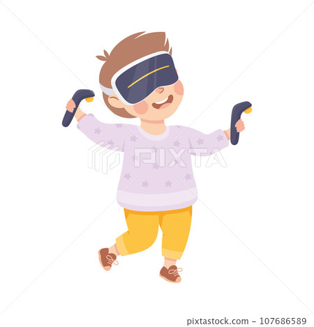 Little Boy Playing Wearing Augmented Reality Glasses Using Smart Technology Vector Illustration Little Boy Playing Wearing Augmented Reality Glasses Using Smart Technology Vector Illustration 107686589