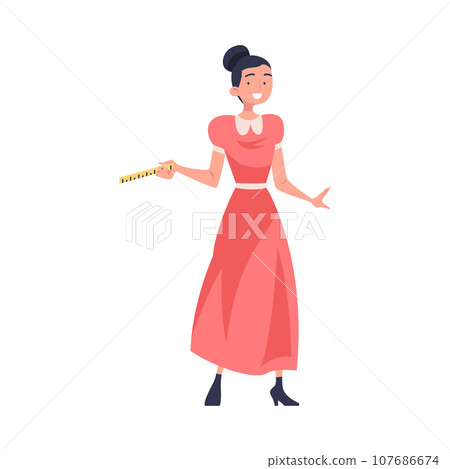 Young Woman Teacher Character Standing with Ruler and Teaching Vector Illustration Young Woman Teacher Character Standing with Ruler and Teaching Vector Illustration 107686674