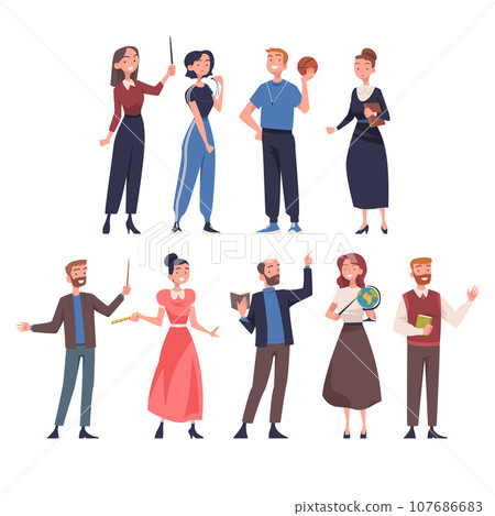 People Teacher Character Standing and Teaching Vector Set 107686683