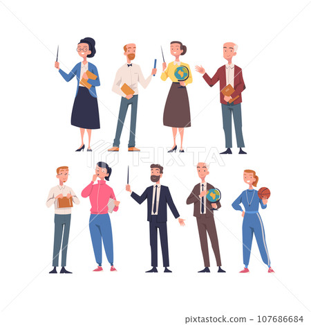 People Teacher Character Standing and Teaching Vector Set 107686684