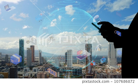 Mobile communication network concept. IoT Internet of Things. High quality photo Mobile communication network concept. IoT Internet of Things. High quality photo 107686872
