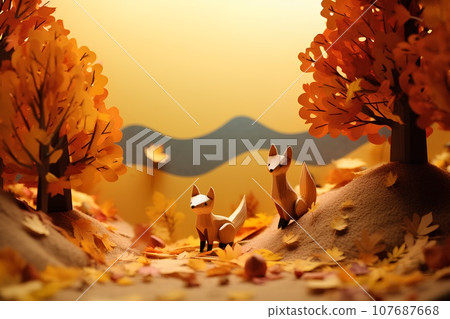 Cute fox camp (3D) autumn 107687668