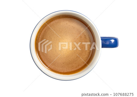 Blue coffee cup. View from above. Isolated on white background 107688275