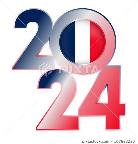 Happy New Year 2024 banner with France flag inside. Vector illustration. 107688280