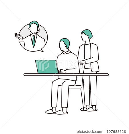 Senior couple and male operator having remote consultation Senior couple and male operator having remote consultation 107688328
