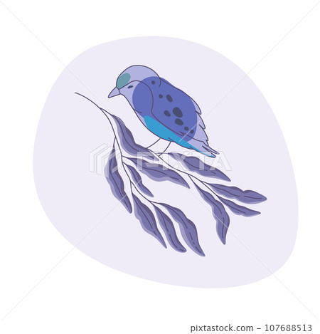 Bird is sitting on a branch. Elegant twig, leaves 107688513