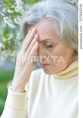 Close up portrait of unhappy senior woman Close up portrait of unhappy senior woman 107688546