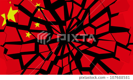 Chinese flag breaks like glass Chinese flag breaks like glass 107688581