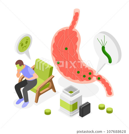 Helicobacter Isometric Vector Illustration 107688628