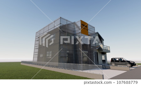 Single-family house, exterior wall construction, scaffolding included, exterior wall advertising sheet available (sheet gray) 107688779