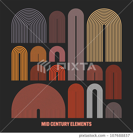 Mid century arch elements, modern geometric shapes. Contemporary design, minimalist art. Trendy design elements for wall decor, posters, books, covers and flyers. Vector illustration 107688837
