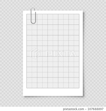 Sheet of graph paper with grid. Millimeter paper texture, geometric pattern. Gray lined blank for drawing, studying, technical engineering or scale measurement. Vector illustration 107688897