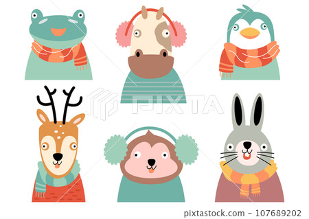 Wildlife animals with winter costume . Flat design . White isolate background . Set 2 of 4 . Vector . Wildlife animals with winter costume . Flat design . White isolate background . Set 2 of 4 . Vector . 107689202