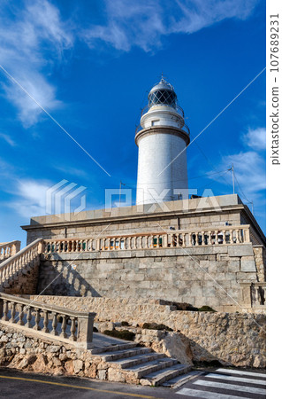 Lighthouse at Cape Formentor in the Coast of North Mallorca, Spain 107689231