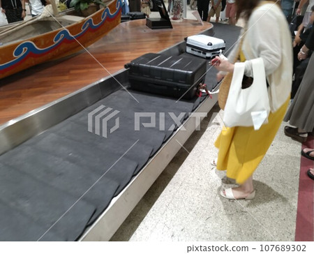 Receive baggage at the airport ~the baggage claim area 107689302