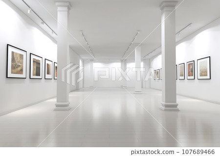 Modern minimalist interior of the exhibition art gallery. An empty large room Modern minimalist interior of the exhibition art gallery. An empty large room 107689466