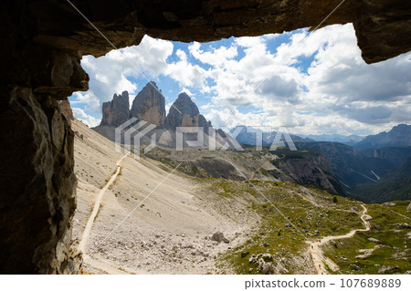 Three peaks of Lavaredo, South Tyrol, Italy 107689889