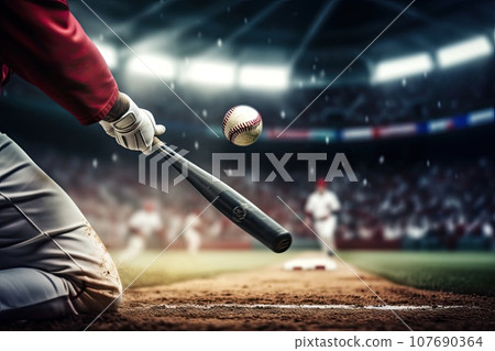 Baseball. The batter hits the ball. 107690364
