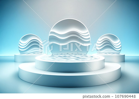 Beautiful podium for products in neon colors with mountains 107690448