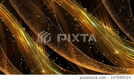 Gold minimal wavy shapes with glitter and tinsel on black design 107690524
