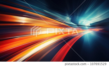 Super blurred lights in motion, orange, red and blue in move Super blurred lights in motion, orange, red and blue in move 107691529