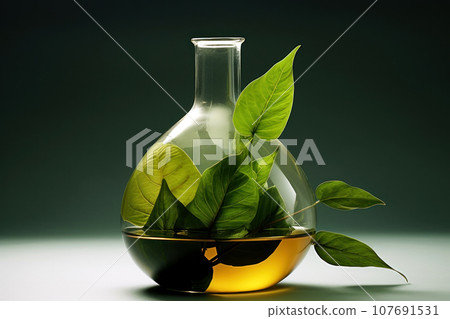 An unusual pattern of different glass bottle and green leaves An unusual pattern of different glass bottle and green leaves 107691531