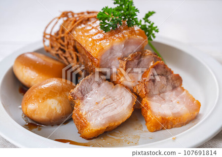 Sliced homemade chashu Sliced homemade chashu 107691814