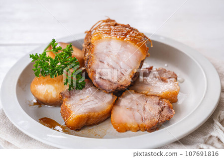 Sliced homemade chashu Sliced homemade chashu 107691816