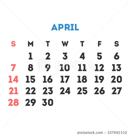 April 2024 month calendar. Vector illustration. 107692310