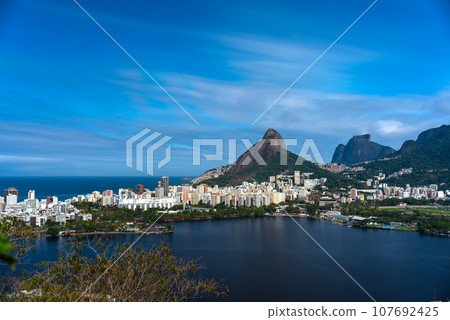 Night Exposure of Lagoa in Rio De Janeiro with Modern Buildings and Favelas Night Exposure of Lagoa in Rio De Janeiro with Modern Buildings and Favelas 107692425