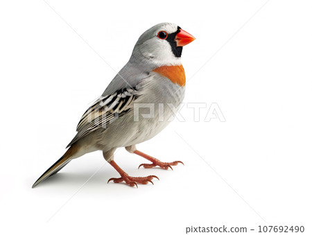 Image of zebra finch bird on white background. Bird, Wildlife Animals. Illustration, Generative AI. 107692490
