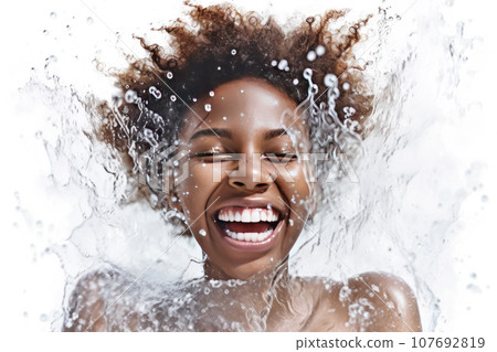 Happy black girl with curly hair in water... - Stock Illustration ...