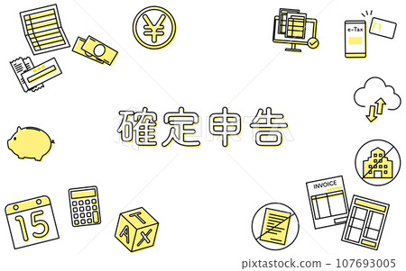 Tax return simple line drawing icon set frame Tax return simple line drawing icon set frame 107693005