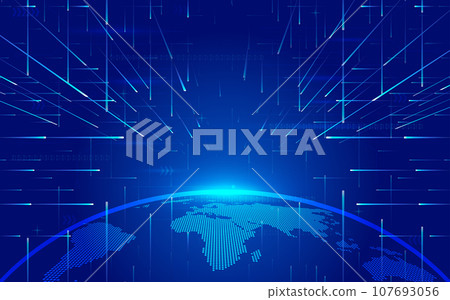 Pixel digital earth and ray internet technology background 107693056