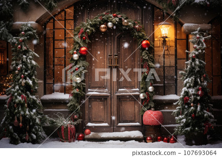 christmas decoration on the door christmas decoration on the door 107693064